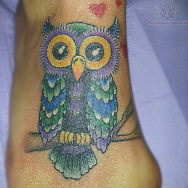 Surprised Owl Tattoo On Foot