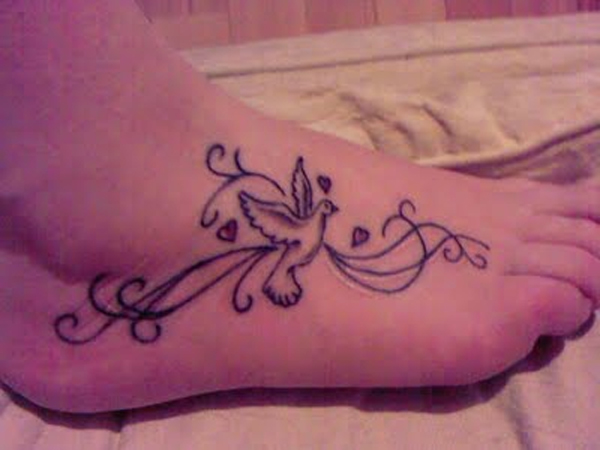 Swirly Dove Foot Tattoo
