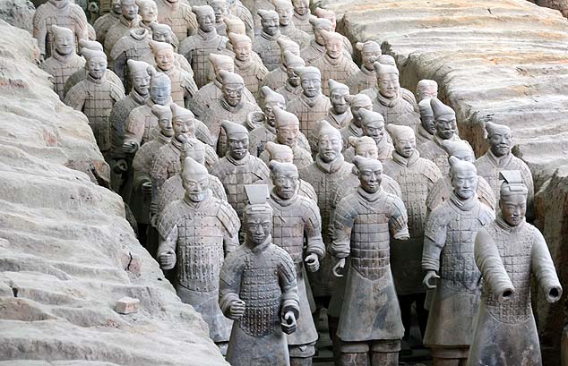 Terracotta Warriors In Pit Standing In Battle Array Formation