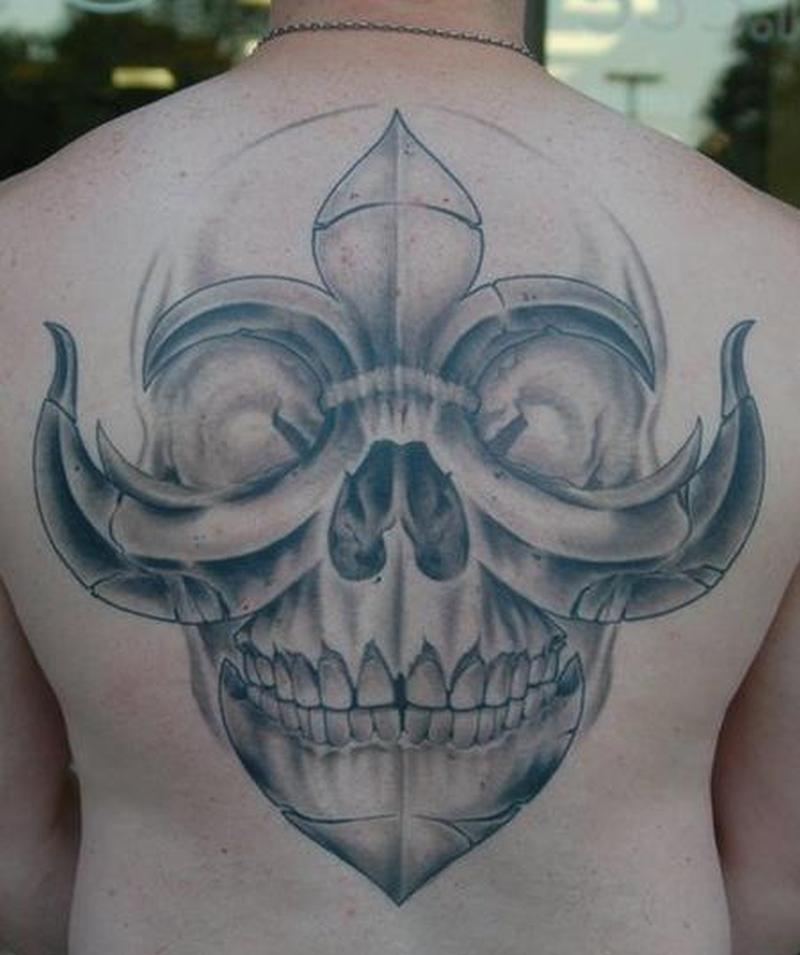 Terrific Fleur De Lis Skull Tattoo On Back For Men