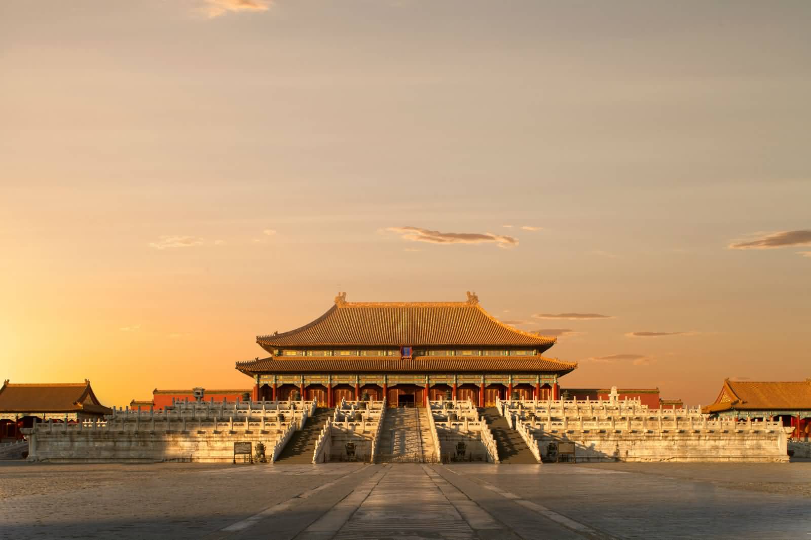 The Forbidden City In Beijing, China During Sunset