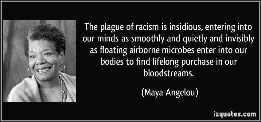 The Plague Of Racism Is Insidious Entering Into Our Minds As Smoothly And Quietly... Maya Angelou
