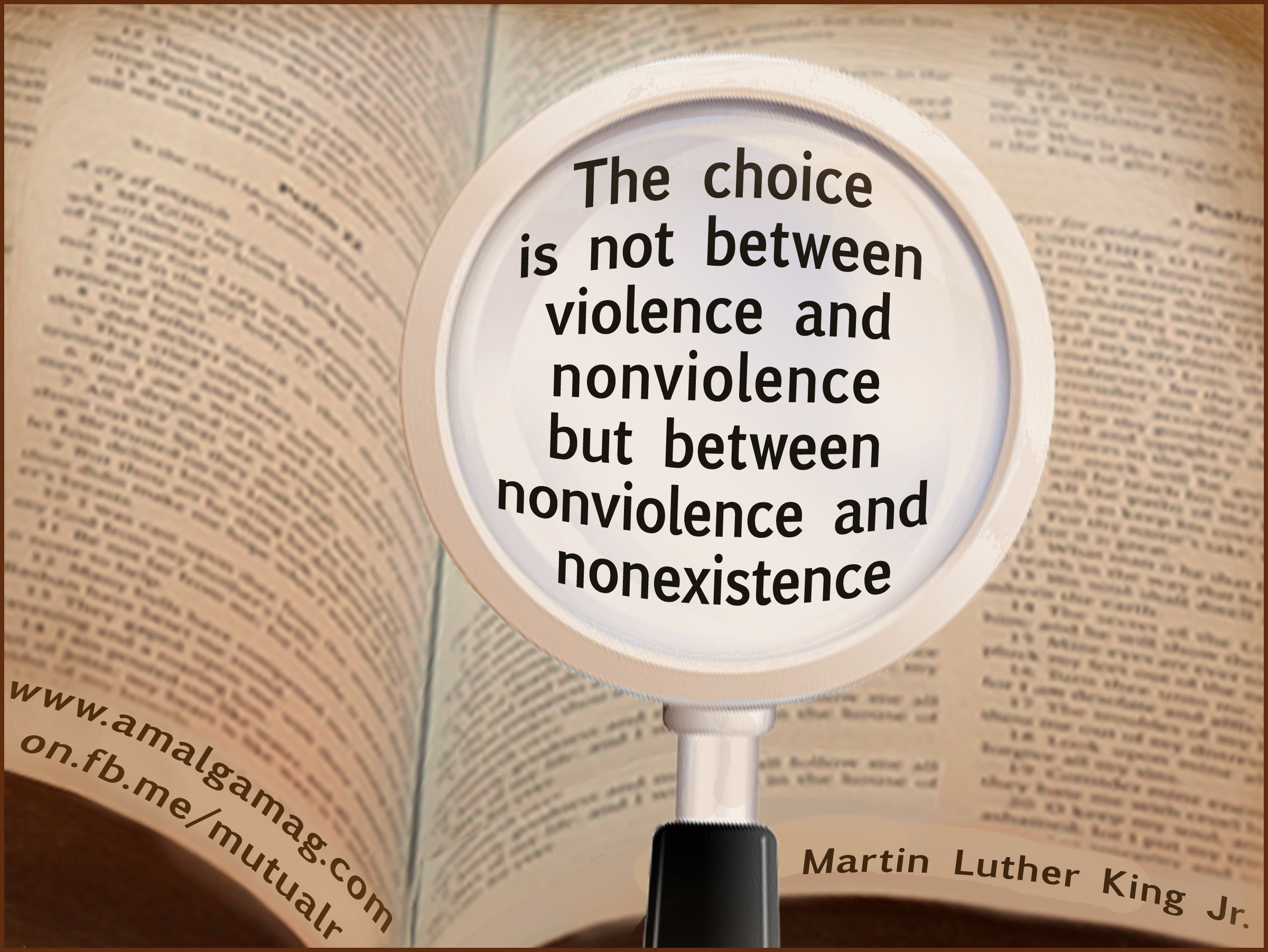 The choice is not between violence and nonviolence but between nonviolence and nonexistence.  Martin Luther King, Jr.