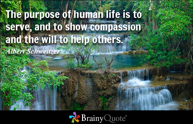 The purpose of human life is to serve and to show compassion and the will to help others. Albert Schweitzer