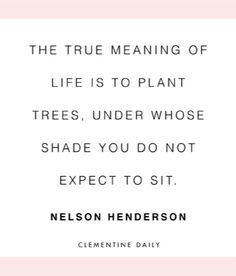 The true meaning of life is to plant trees, under whose  shade you do not expect to sit - Nelson Henderson
