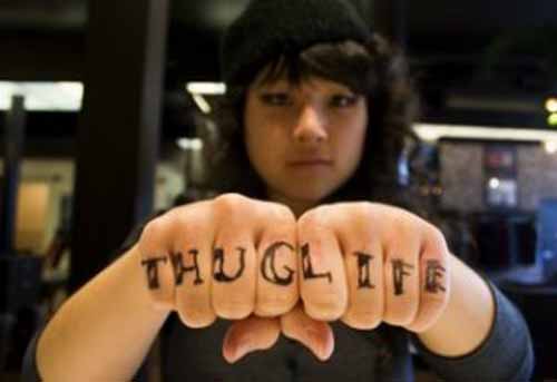 Thug Life Both Hand Fingers Tattoo For Girls