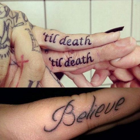 Til Death And Believe Side Finger Tattoos For Girls