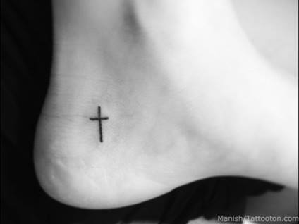 Tiny Heel Cross Christian Tattoo