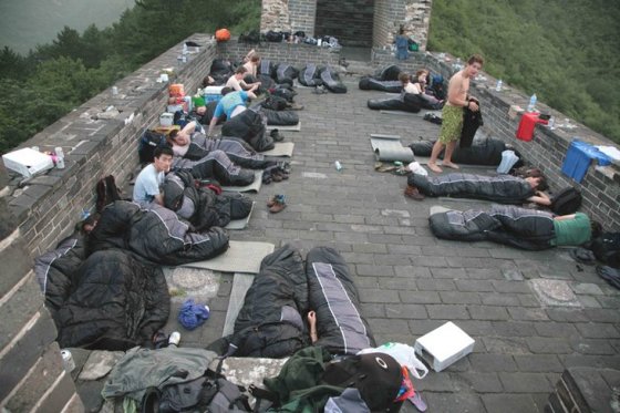 Tourists Camping At The Great Wall Of China