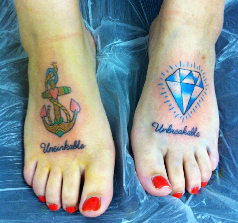 Traditional Diamond Anchor Tattoos On Feet For Girls