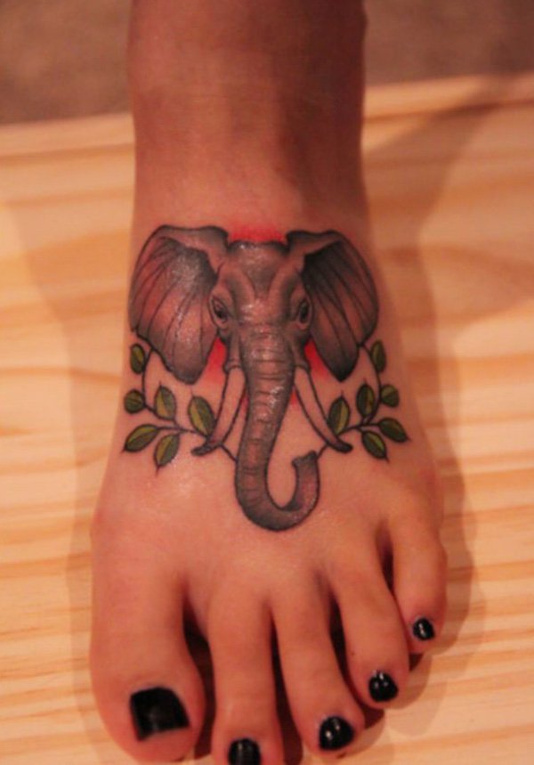 Traditional Elephant Head Tattoo On Foot