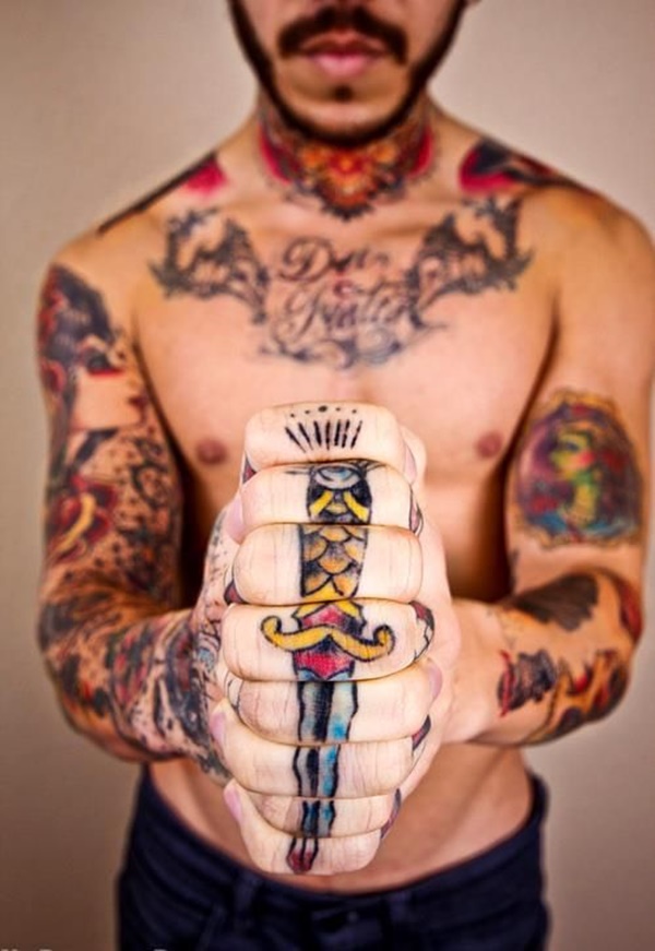 Traditional Eye Dagger Fingers Tattoo For Men