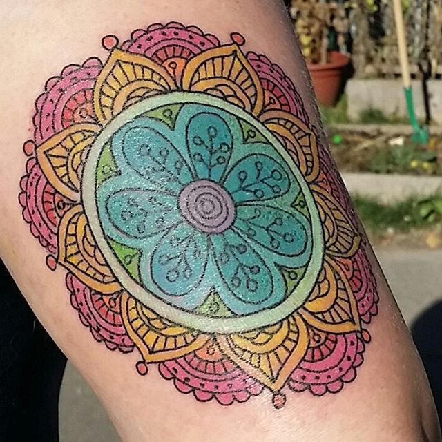 Traditional Floral Color Mandala Tattoo