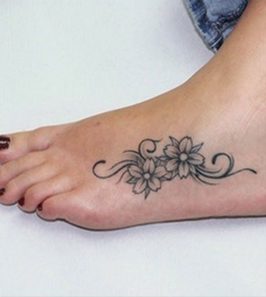 Traditional Flowers Foot Tattoo