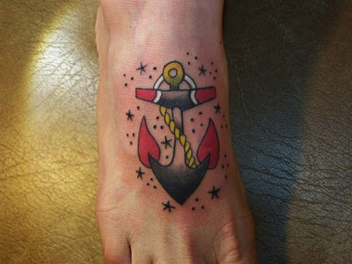 Traditional Foot Stars Anchor Tattoo