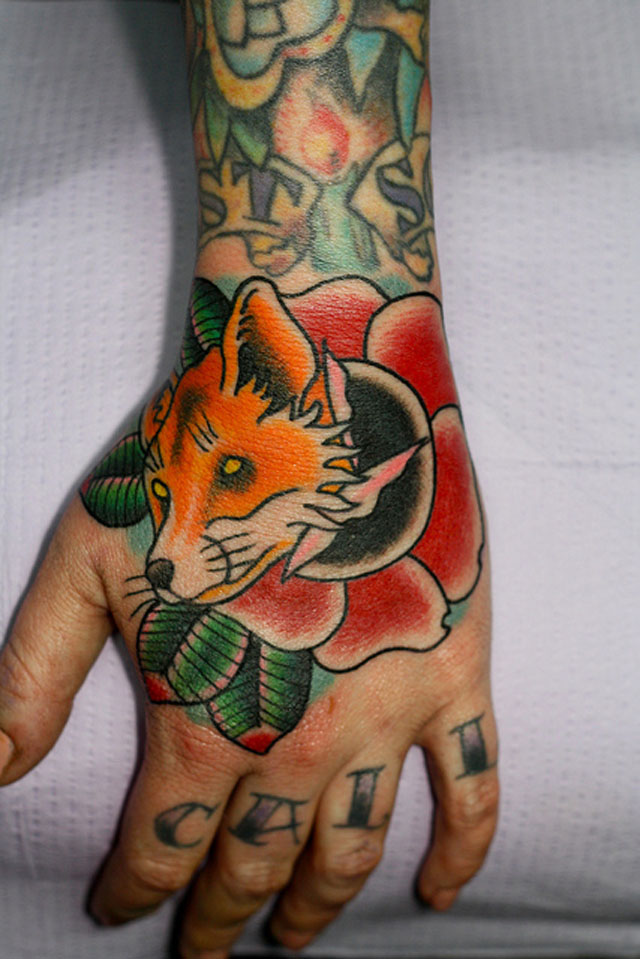 Traditional Fox Hand Tattoo For Men