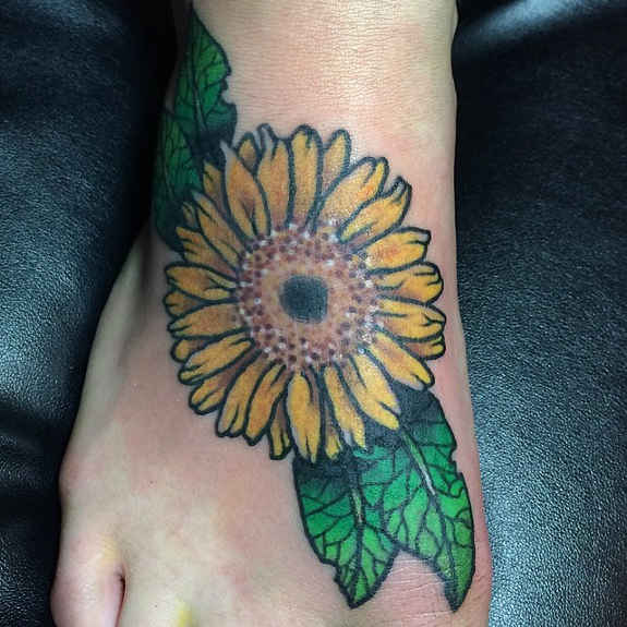 Traditional Sunflower Foot Tattoo