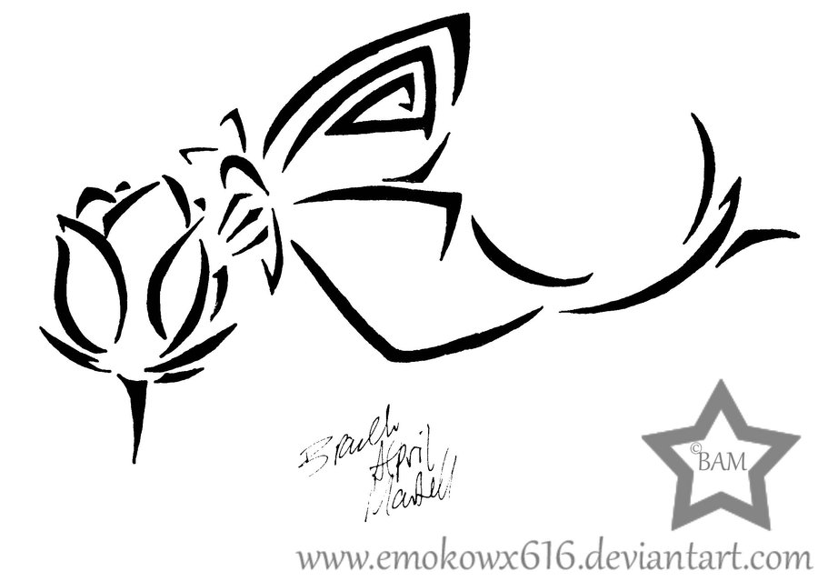 Tribal Butterfly With Flower Tattoo Design By Emokowx616 D37lt94