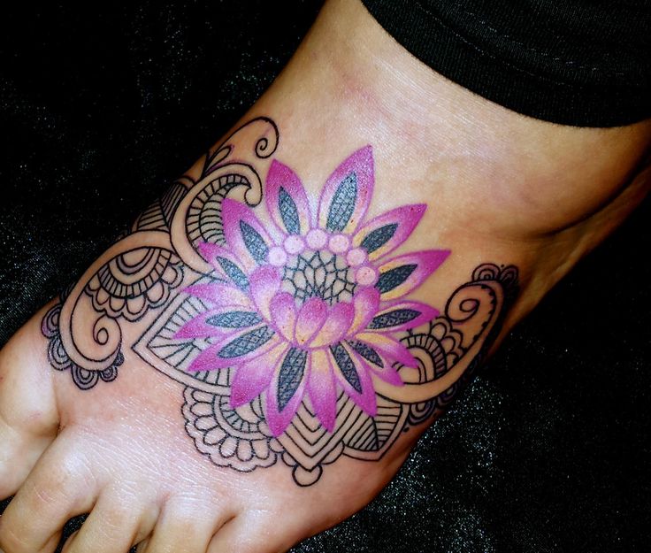 Tribal Lotus Flower Tattoo On Foot