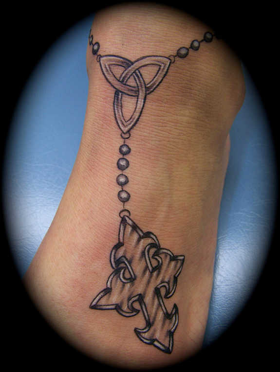 Trinity Rosary Tattoo On Foot And Ankle