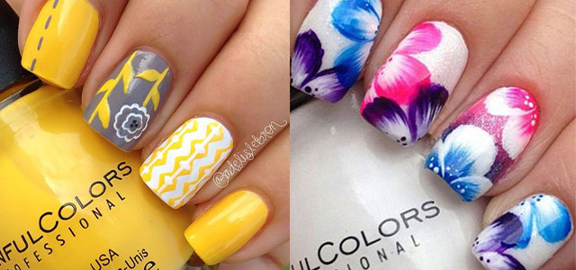 Two Beautiful Spring Flowers Nail Art