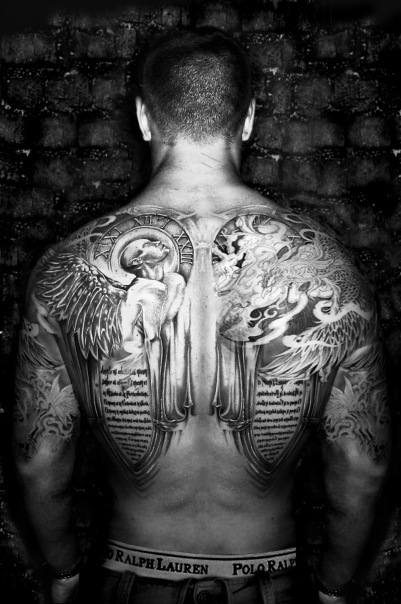 Unique Angel Tattoo On Back For Men