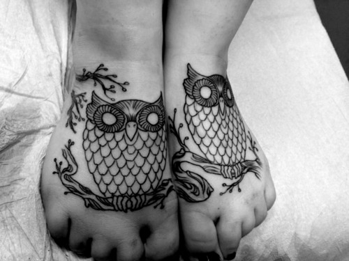 Unique Owls Tattoo On Feet