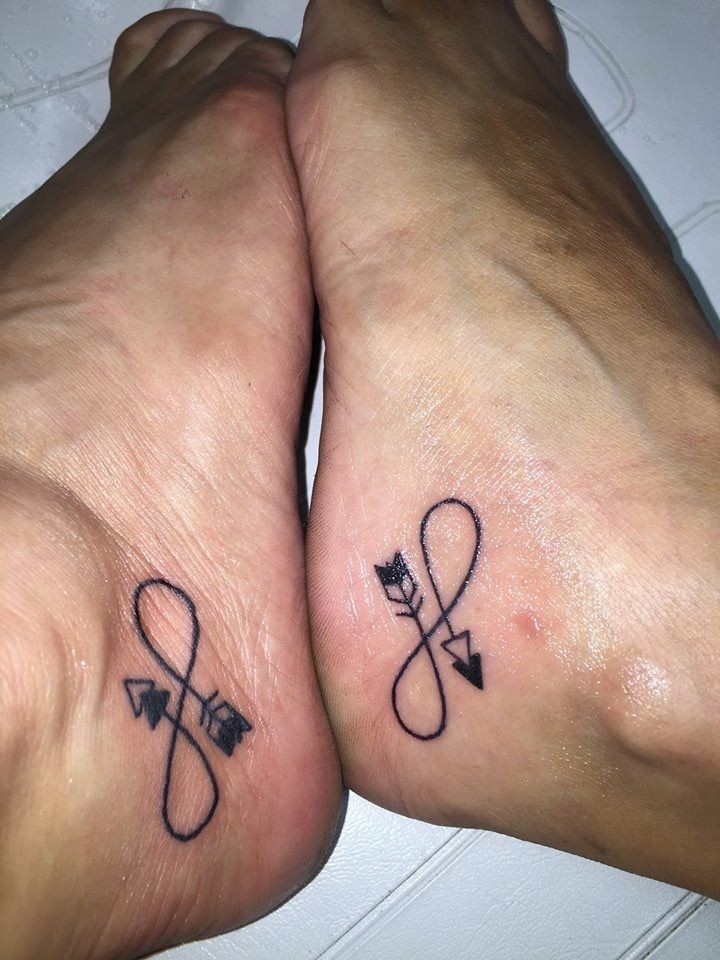 Unusual Friendship Arrow Infinity Tattoos On Foot