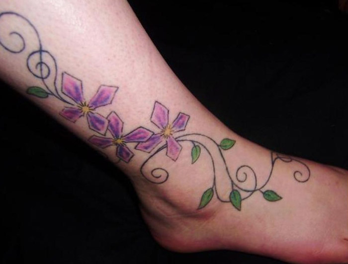 Vine Flowers Tattoo On Foot And Ankle