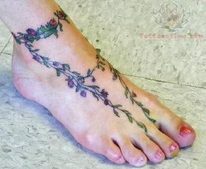 Vine Plant Tattoo On Foot For Women