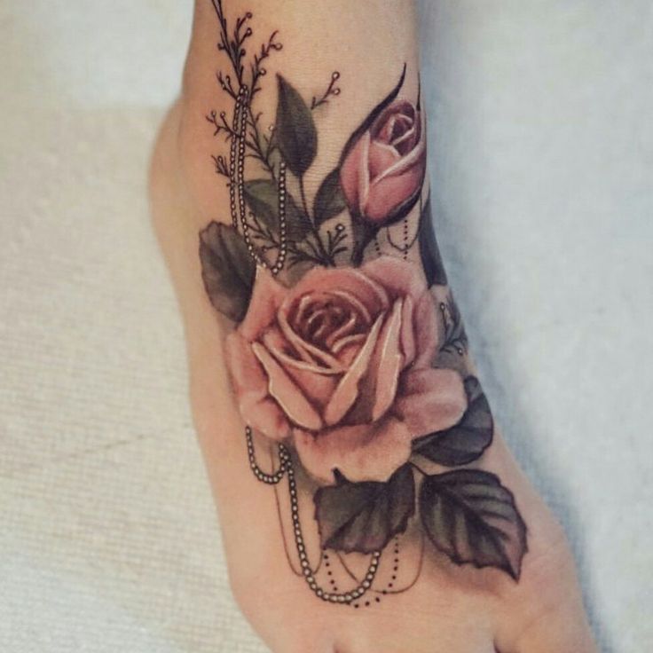 Vintage Beautiful Roses Tattoo On Foot