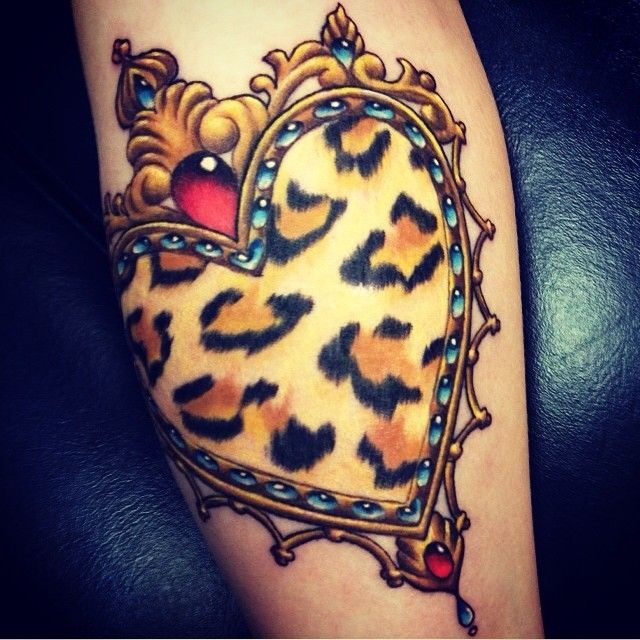 Vintage Cheetah Heart Mirror Tattoo