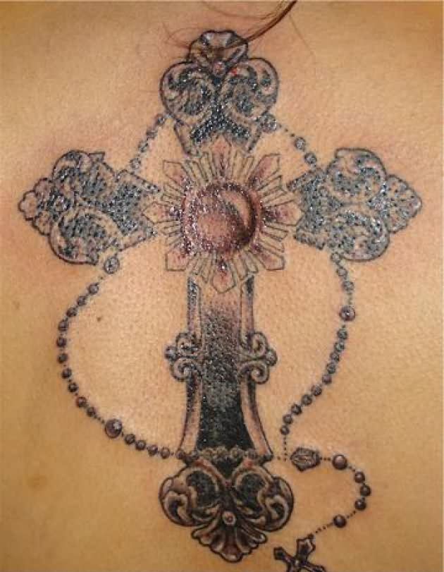 Vintage Cross And Rosary Tattoo