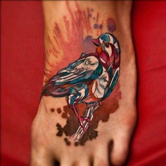 Watercolor Bird Foot Tattoo By Denis Sivak