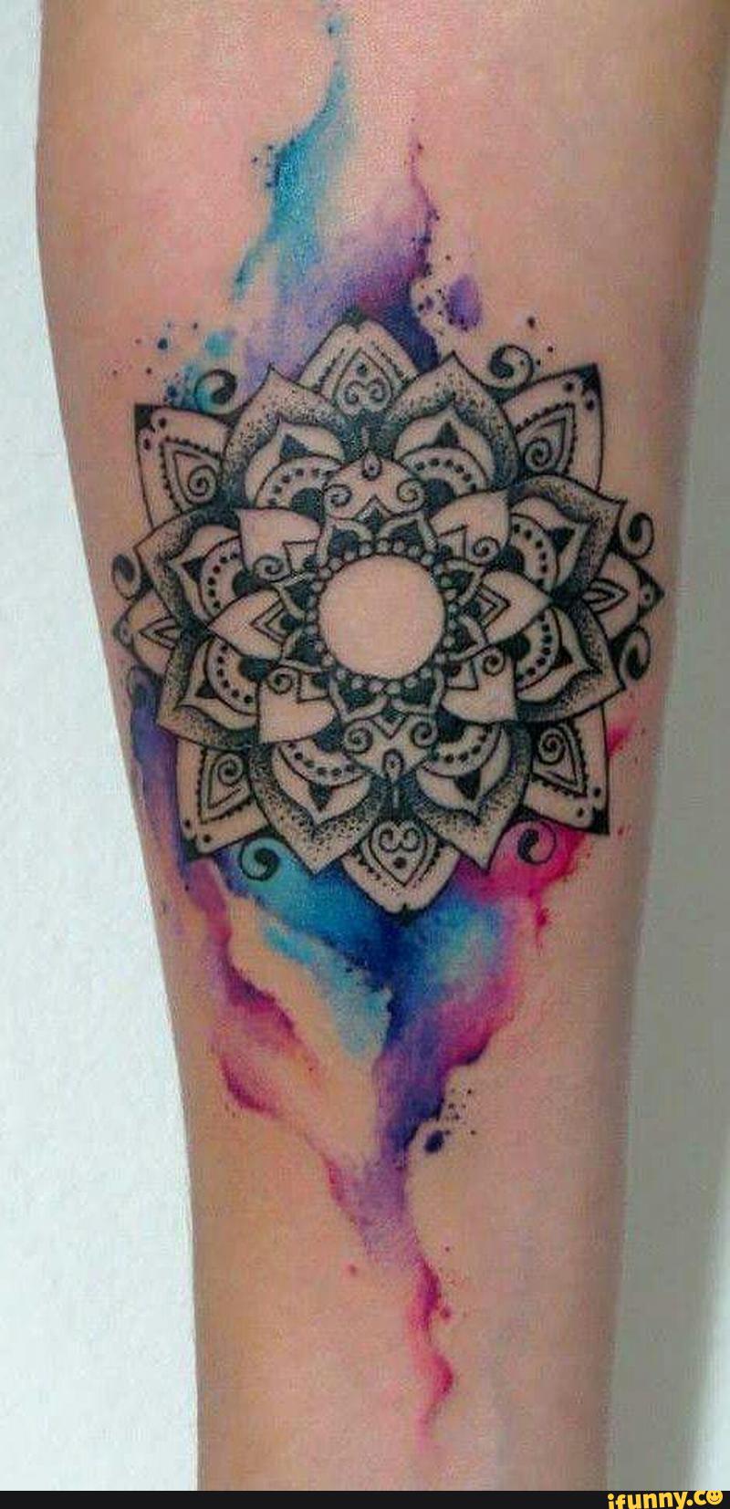 Watercolor Mandala Flower Tattoo On Forearm