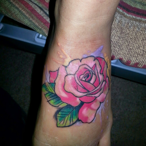 Watercolor Rose Tattoo On Foot