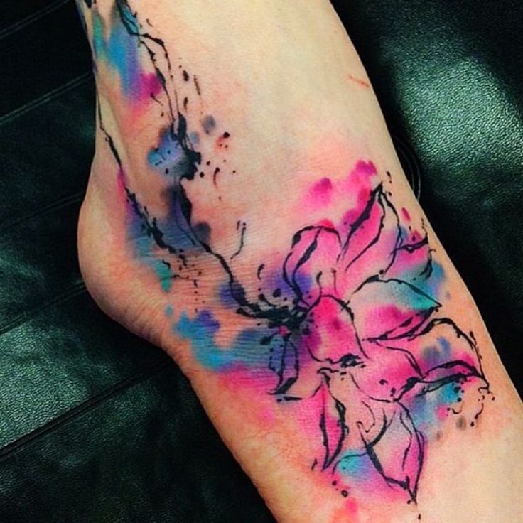 Watercolor Style Flower Tattoo On Foot