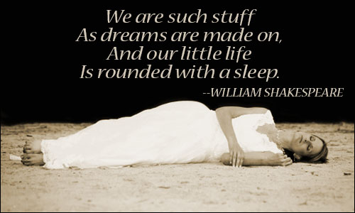 We are such stuff as dreams are made on, and our little life is rounded with a sleep. William Shakespeare