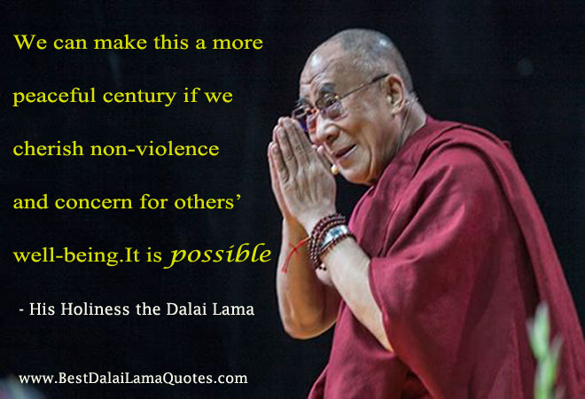 We can make this a more peaceful century if we cherish non-violence and concern for others' well-being. It is possible.  Dalai Lama