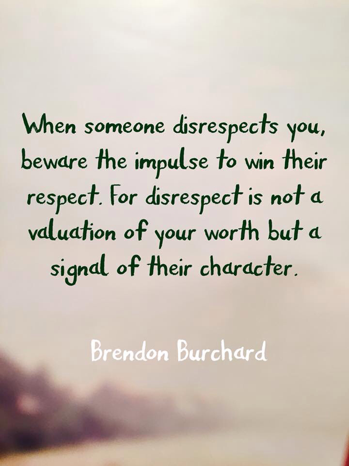 When others disrespect you beware the impulse to win their respect. For their disrespect is not a valuation of your worth but a signal of their character. Brendon Burchard