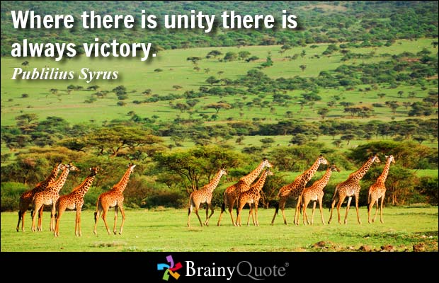 Where there is unity there is always victory. Publilius Syrus