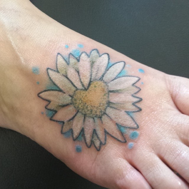 White Daisy Flower Foot Tattoo