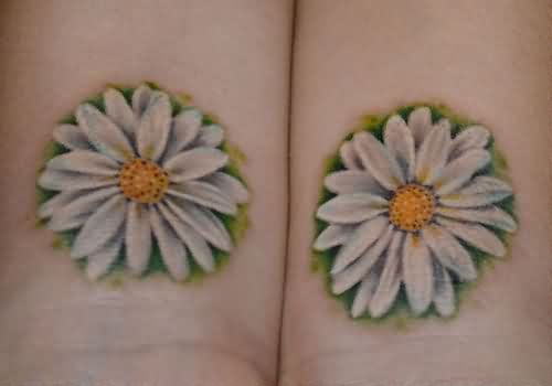 White Daisy Flowers Tattoos On Wrist