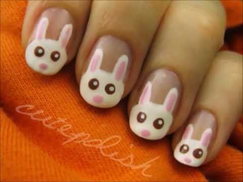 White Easter Bunnies French Tip Nail Art