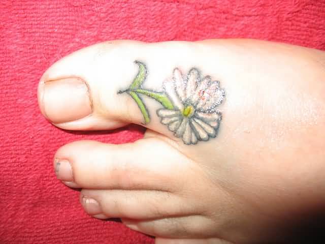 White Flower Daisy Foot Tattoo