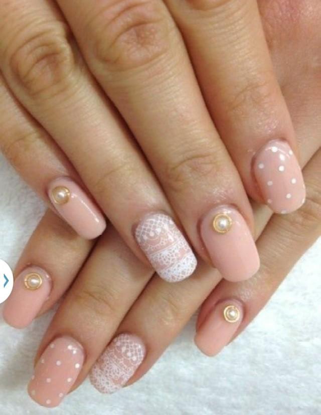 White Lace And Pearls Design Nail Art