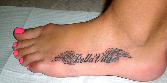 Winged Bella Vita Foot Tattoo