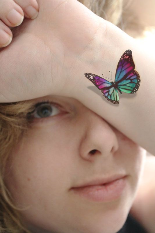 Wonderful 3D Butterfly Tattoo On Wrist For Girls