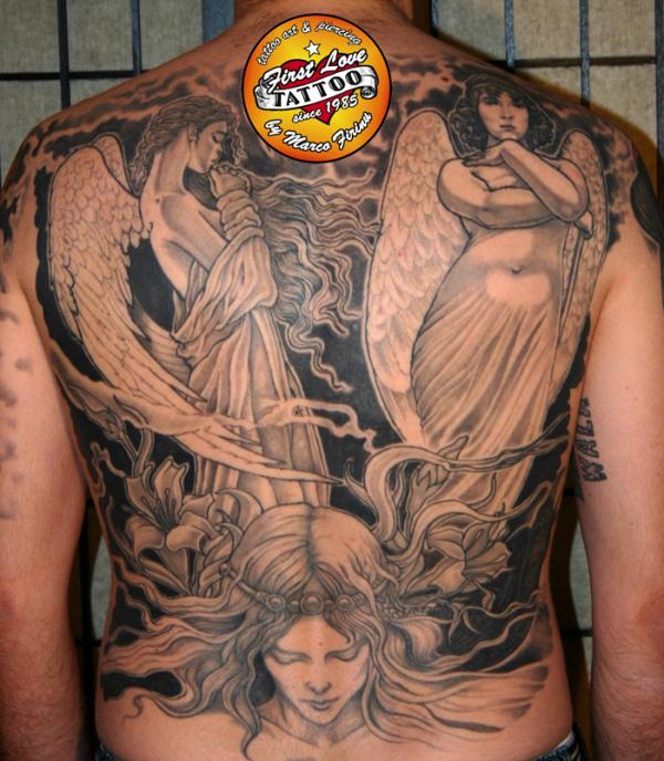 Wonderful Angels Tattoo On Full Back For Men