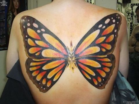 Wonderful Big Monarch Butterfly Tattoo On Full Back